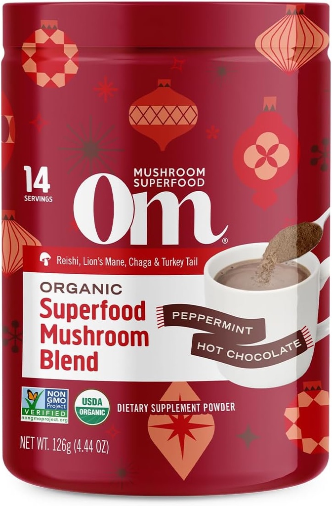 (原始内容存档于2017-09-26). Om Mushroom超級食品 辣椒薄荷热巧克力混合剂 – Cocoa Mushroom Powder with Lion's Mane, Reishi, Chaga & Turkey Tail – Immune Health, Focus & 压力支持 – 4.44 oz Canister (14 services).