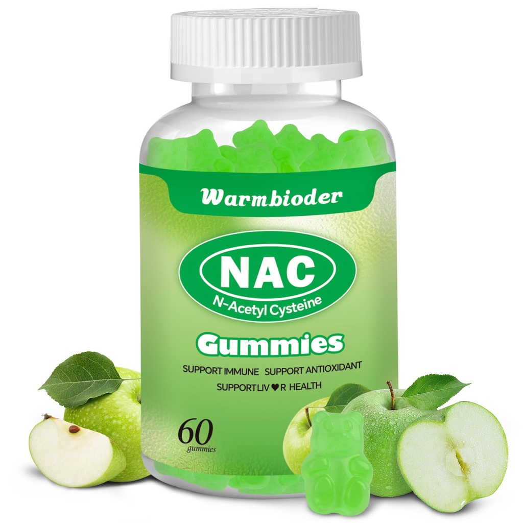 NAC Gummys for Adults & Kids 1200mg, NAC 补编 N-Acetyl Cysteine, Immune 支持, NAC Chewable 支持liver Health, Sugar-Free, Green Apple Flavor