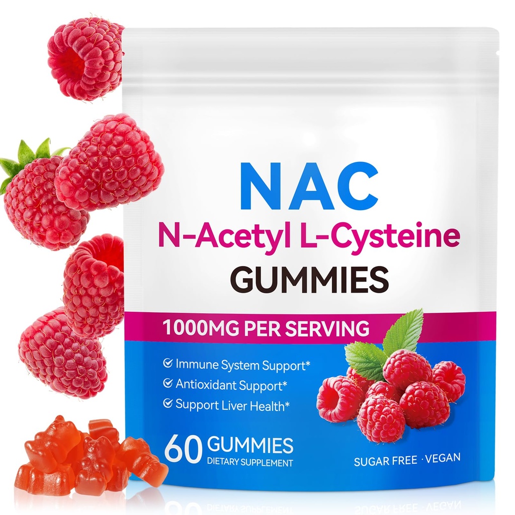 儿童与成年人的NAC Gummys,无糖 NAC 补编,N-乙酰Cysteine Lung & Liver Health,抗氧化剂与免疫系统,60 Counter