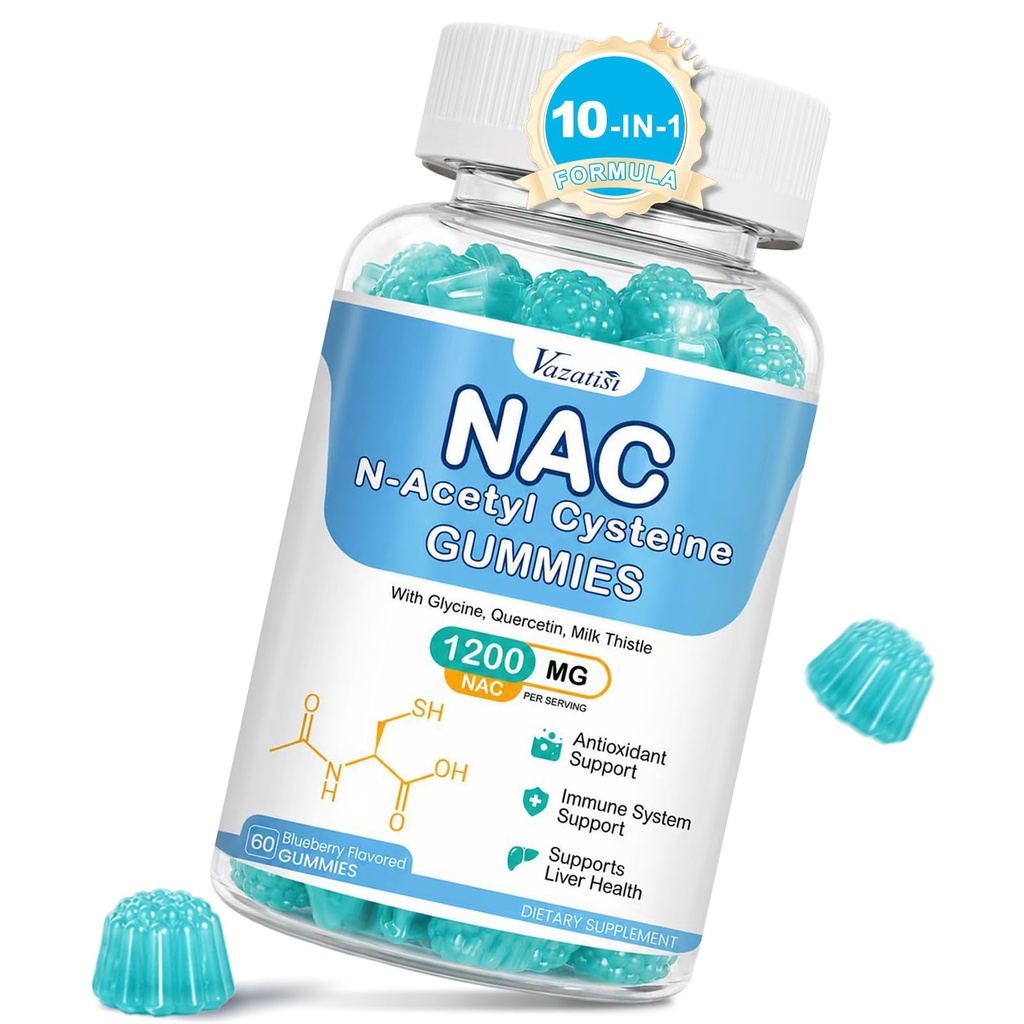 NAC Gummies, NAC Supplement with Milk Thistle, Selenium, B6, B12 - Antioxidant, Immune Support - N Acetyl Cysteine 600 mg per Gummy - Blueberry Flavored, 60 Cts