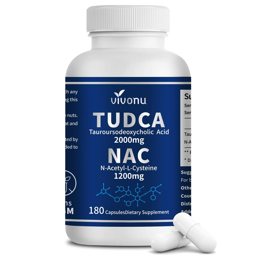 VivoNu TUDCA 2000mg + NAC 1200mg 复合盖,强力TUDCA Bile Salt + N Acetyl Cysteine, Liver & Lung & Gallbladder Cleanse的抗氧化剂补充,文摘 - 180个盖