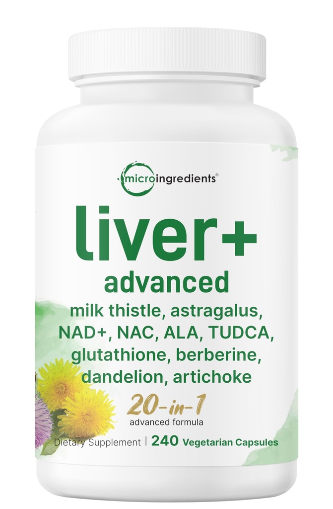 Liver Advanced+, 240 Veggie Capsules | 20-in-1 复合体 配有牛奶硝酸盐, Dandelion, NAD, NAC, ALA, TUDCA, Glutathione, Artichoke, Turmeric, & Astragalus | Non-GMO, Gluten Free
