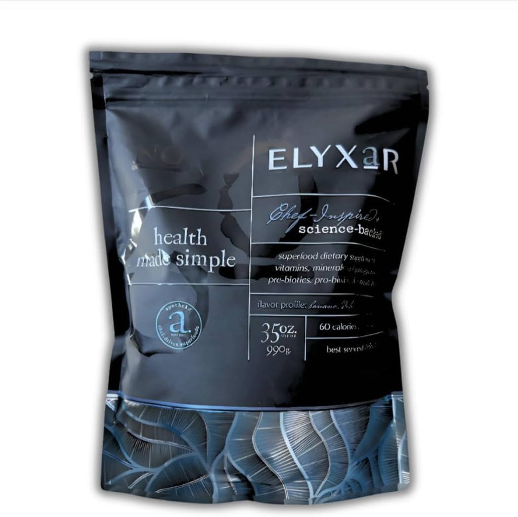 ELYXAR 每日超级食品综合体 - 补充粉 - 60+ 维生素,矿物,全食-来源成份,应激适应剂,亲和预生,消化酶,和电解质 - 30种服务