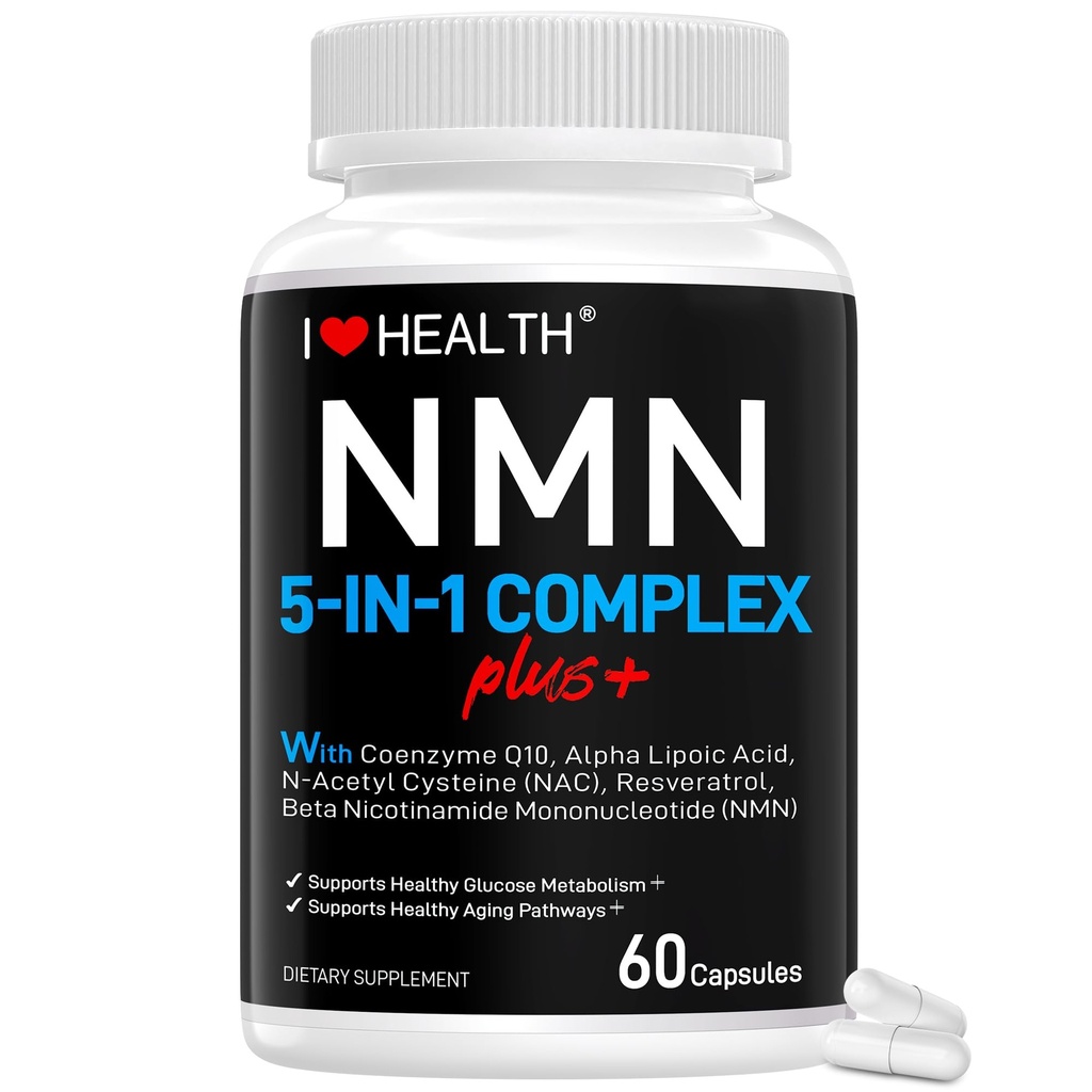 NMN Complex Plus for Women and Men with NAC, Alpha Lipoic Acid, CoQ10 & Resveratrol – 5-in-1 细胞能和健康老化支持 - 60 Capsules, 非GMO, 在美国制造