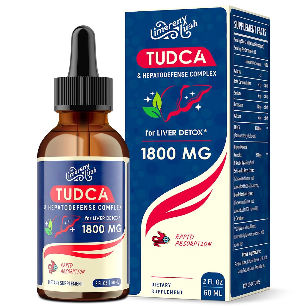 TUDCA Liver Supports Dropps 1800mg - 配有Bile Salts, NAC, Schisandra 和 Dandelion, Liver Detox & 修饰 - 快速吸食,无糖,无酒精 - 2 Fl.