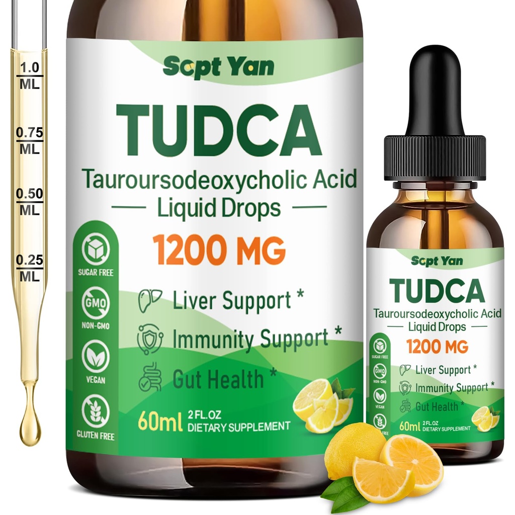 TUDCA Supplement 1200mg Liquid Drops, Liver Supplements 配有 TUDCA, NAC, Milk Tedle种子和 Dandelion , 供 Liver 支持,以及 Gallbladder Cleanse & 维修,无糖, Vegan, Lemon Flavor, 2 Fl Oz
