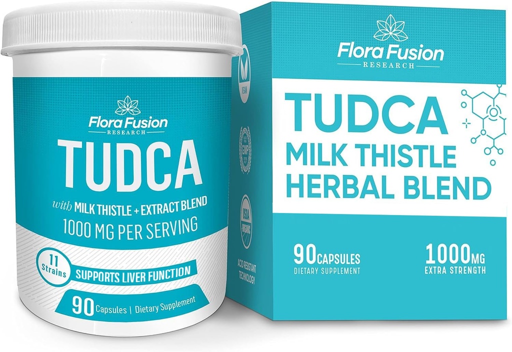 Flora Fusion Miller博士的TUDCA 与 Milk Thetle Extract,每架1000mg / service, Liver and Gallbladder Cleanse 补充,支持liver函数,90 Capsules(45天供应)