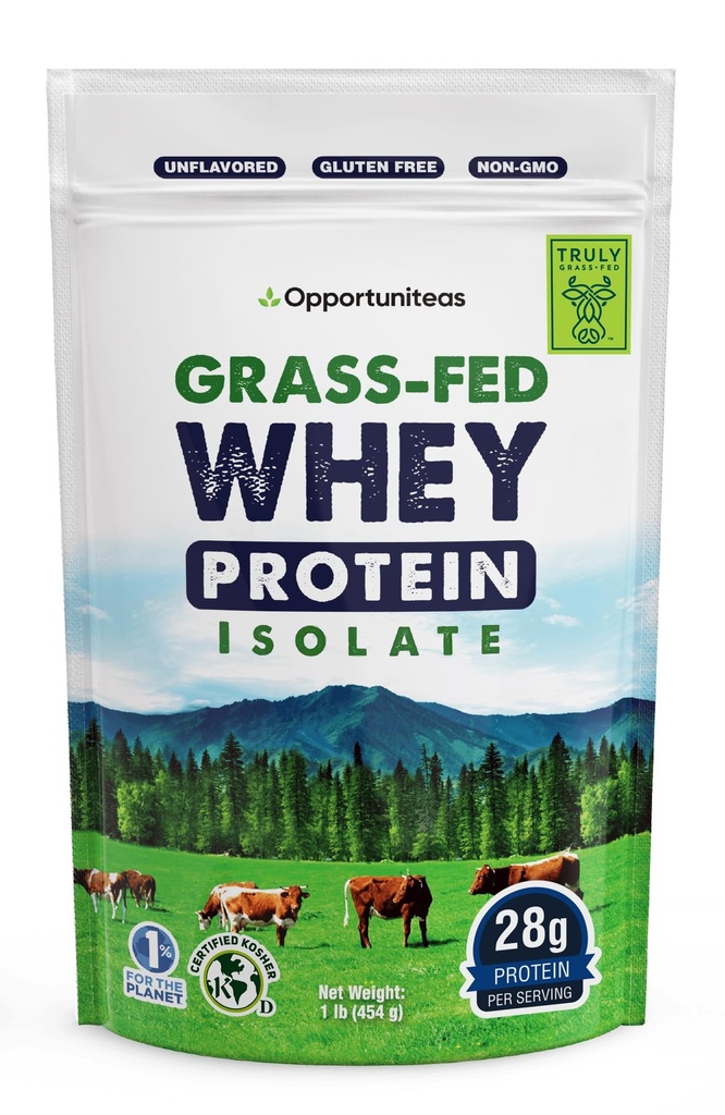 Opportuniteas Grass Fed Whey 隔离蛋白粉 — 未经口味,重金属试验,28g蛋白,来源于爱尔兰,Hormone-Free,非GMO,包装于美国 — 1lb