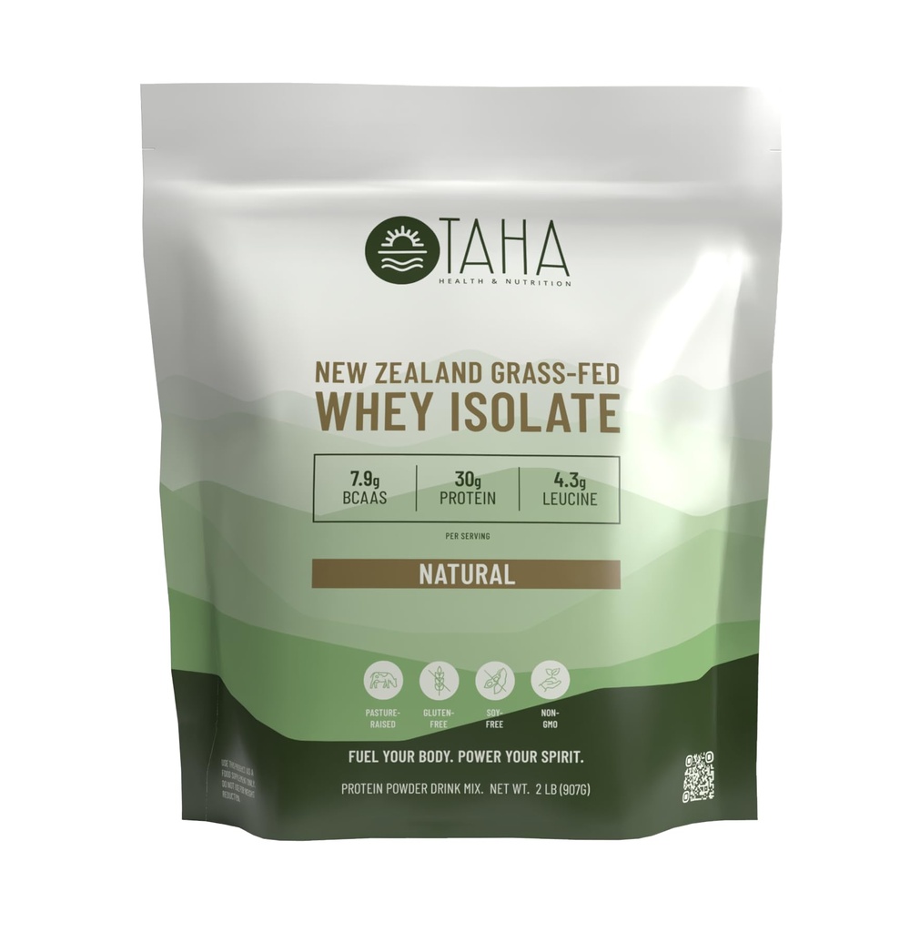 Taha 健康与营养 天然无味蛋白蛋白 30g 蛋白质 7.9g BCAAs 4.3g Leucine |新西兰草料 自由放行乳品 | Gluten & Soy free, Keto, Kosher | 2LB, ~26 服务