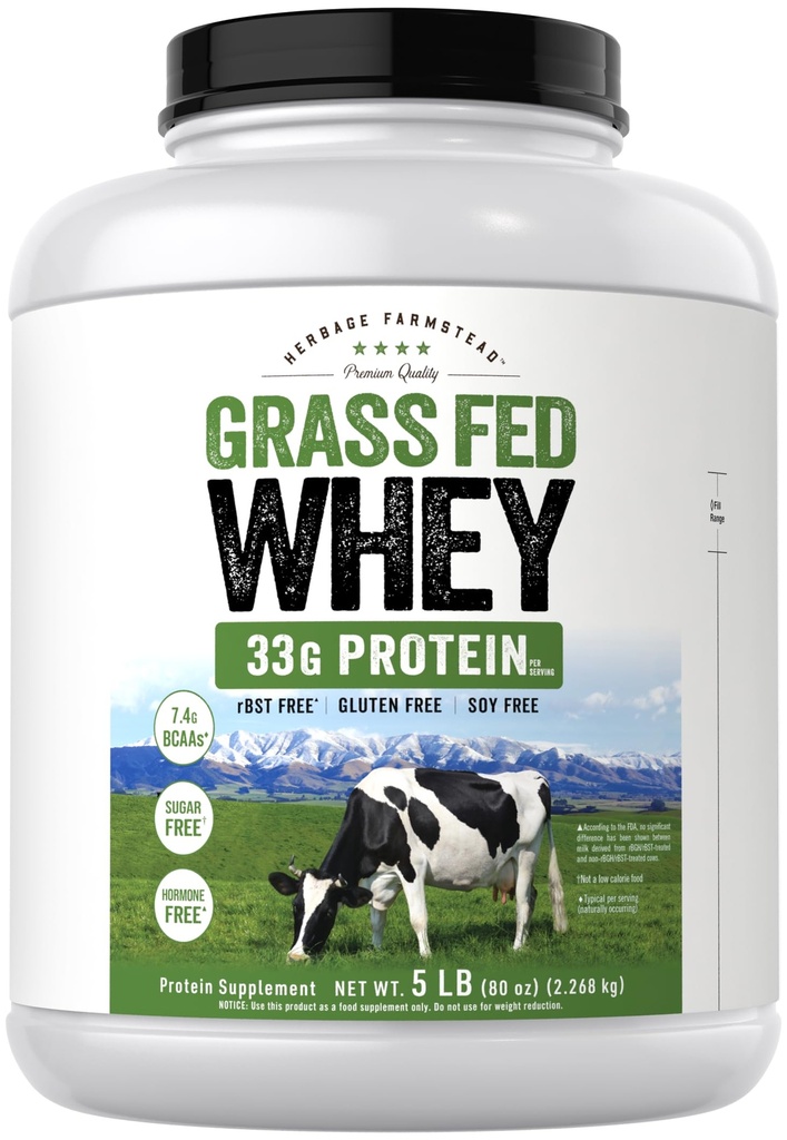 Carlyle Grass Fed Whey蛋白粉 → 5lb(80 oz) → 33g of Protein Per service → 不受欢迎的糖和荷尔蒙自由 → 非GMO 和 Gluten 免费补充 → Herbage Farmstead