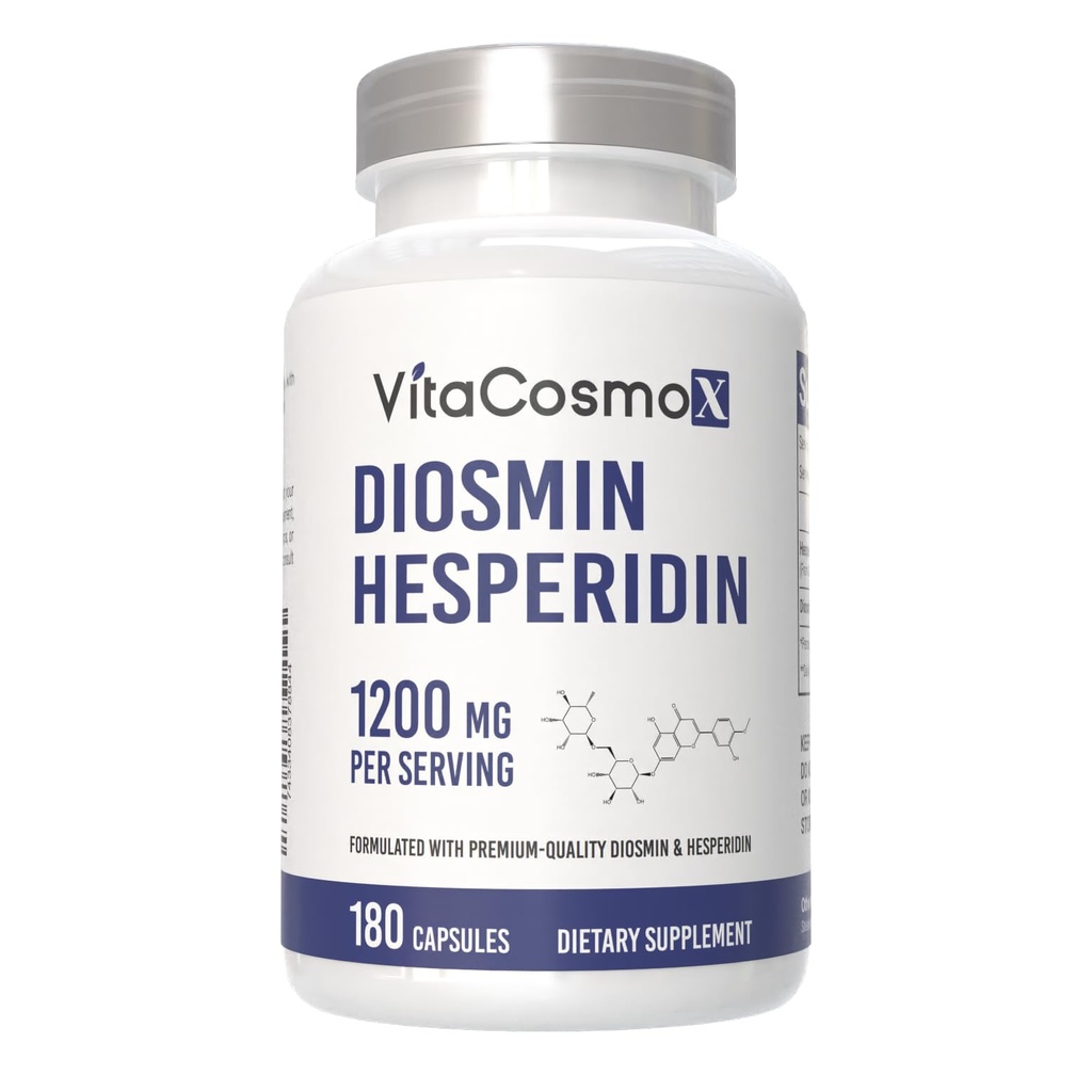 Diosmin Hesperidin 1200 mg Complex, 240 Capsules, Citrus Bioflavonoids Rich Fruit Extract, 100% Vegetarian, Non-GMO & Gluten Free (180 Count (Pack of 1))
