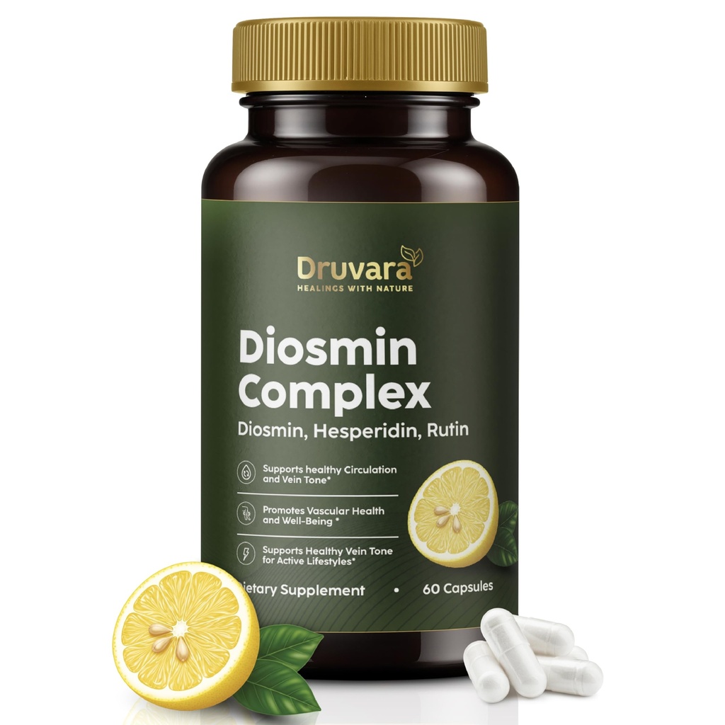 Diosmin Hesperidin 配有 Rutin & B 维生素 的 Vein 支持 腿部舒适、健康流通、 葡萄强力和增强机动性的补充 - 60个卡普尔