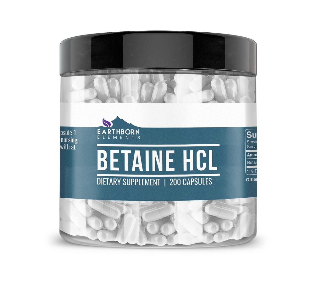 土生元素Betaine HCL、200盖、试验、无填料或添加剂