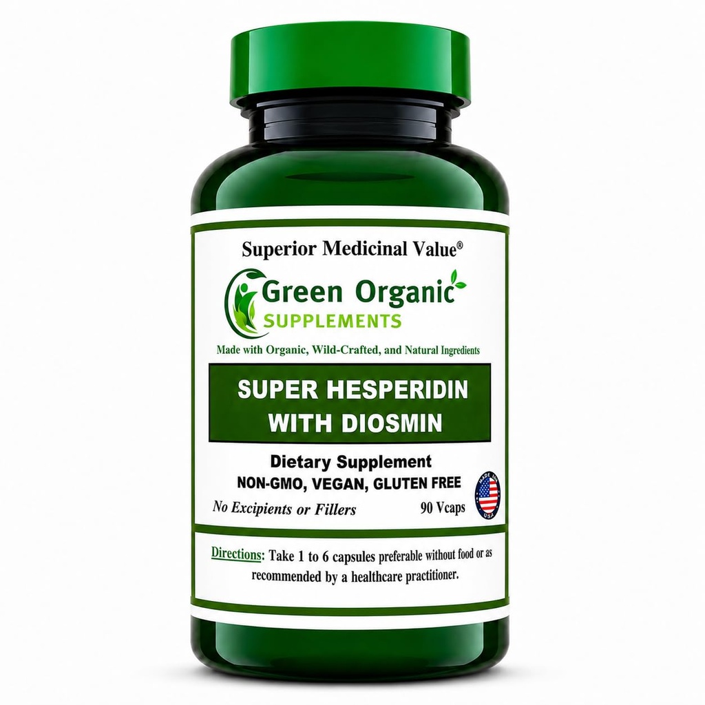 Green Organic Supplements Super Hesperidin with Diosmin, Narangin Hand Made, Non-GMO, Vegan & Gluten Free
