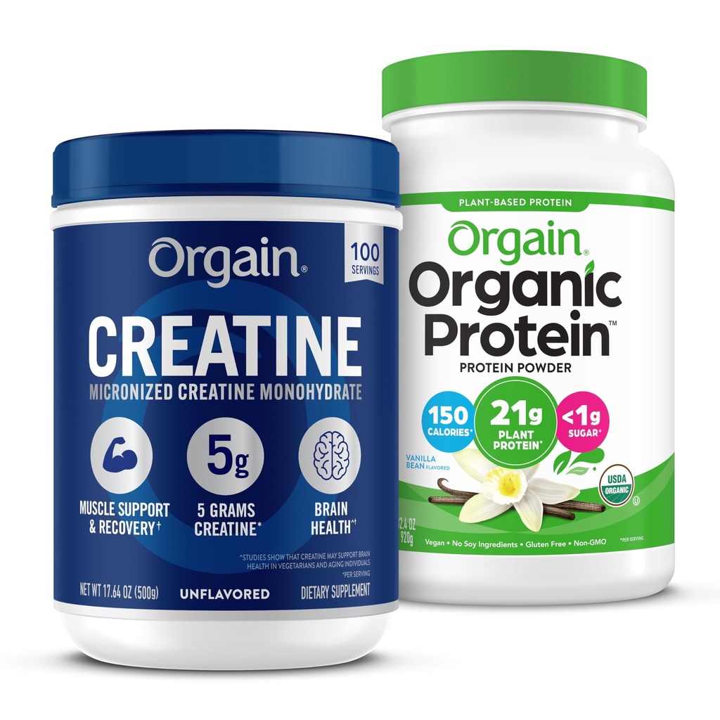 Orgin Creatine Monohydrate Powder 17.64 Oz(100 services) & Organic Vegan Vanilla 豆蛋白粉 2.03 lb Bundle - 植物蛋白和肌肉支持