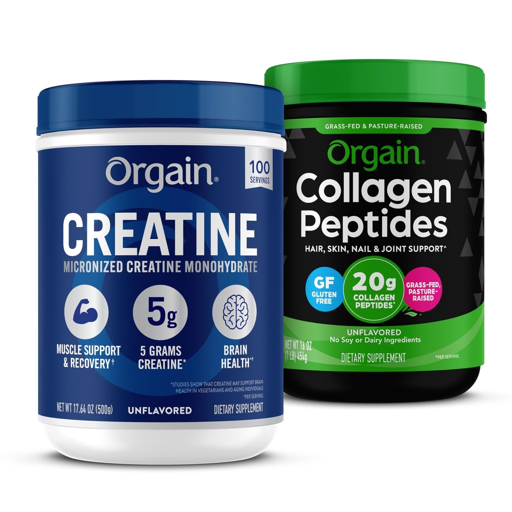 Orgin Creatine Monohydrate Powder 17.64 Oz(100 services) & Collagen Peptides Powder 1lb(20g 草药) 包 - 不受欢迎的,非GMO 肌肉,脑,皮肤和联合支持的补编
