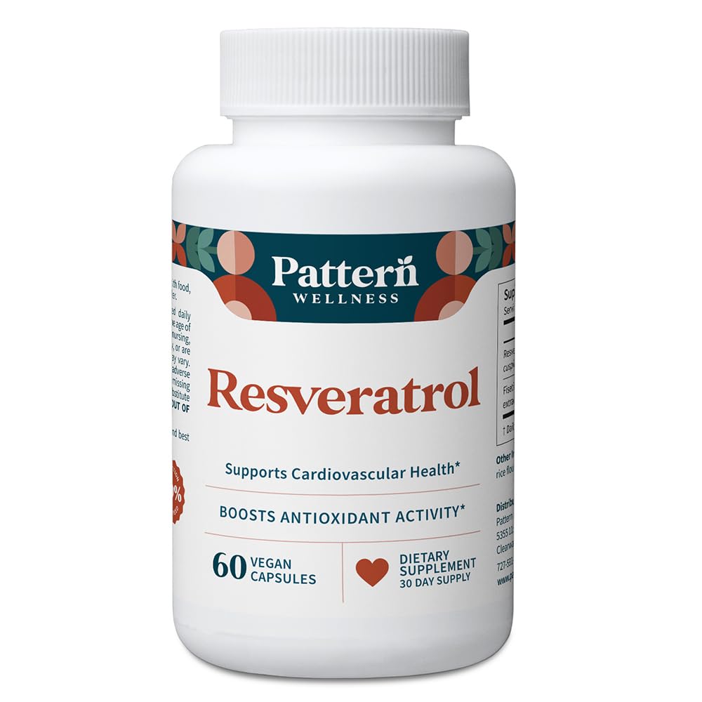 Pattern Wellness Resveratrol with Fisetin – Supports Cellular, Heart & Immune System Health – Promotes Antioxidant Protection – Vegan, Non-GMO, Gluten-Free – 60 Capsules