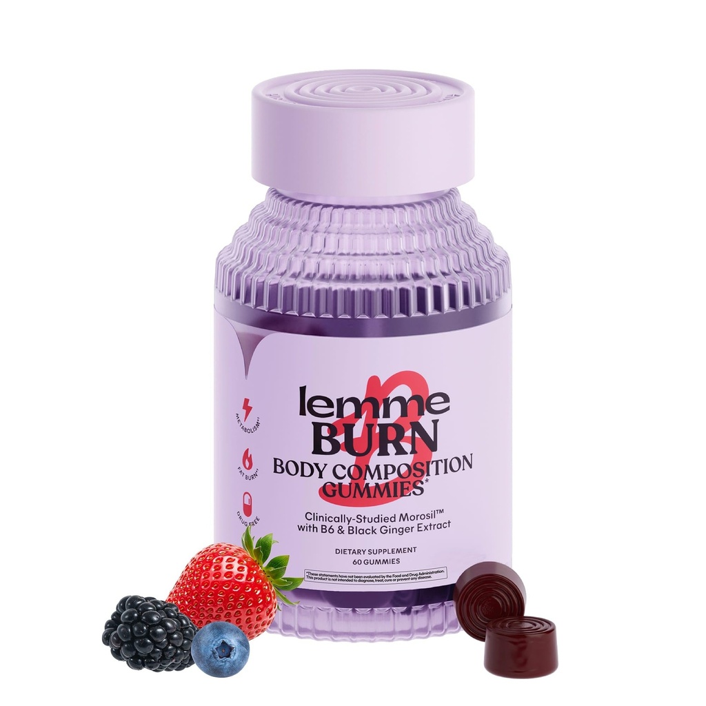 Lemme Burn Belly Fat & Metabolism Gummys 女性和男性临床研究 Morosil, Black Ginger, B6, B12, Chromium, Vegan, Gluten - Free, Berry Flavor(60个伯爵)