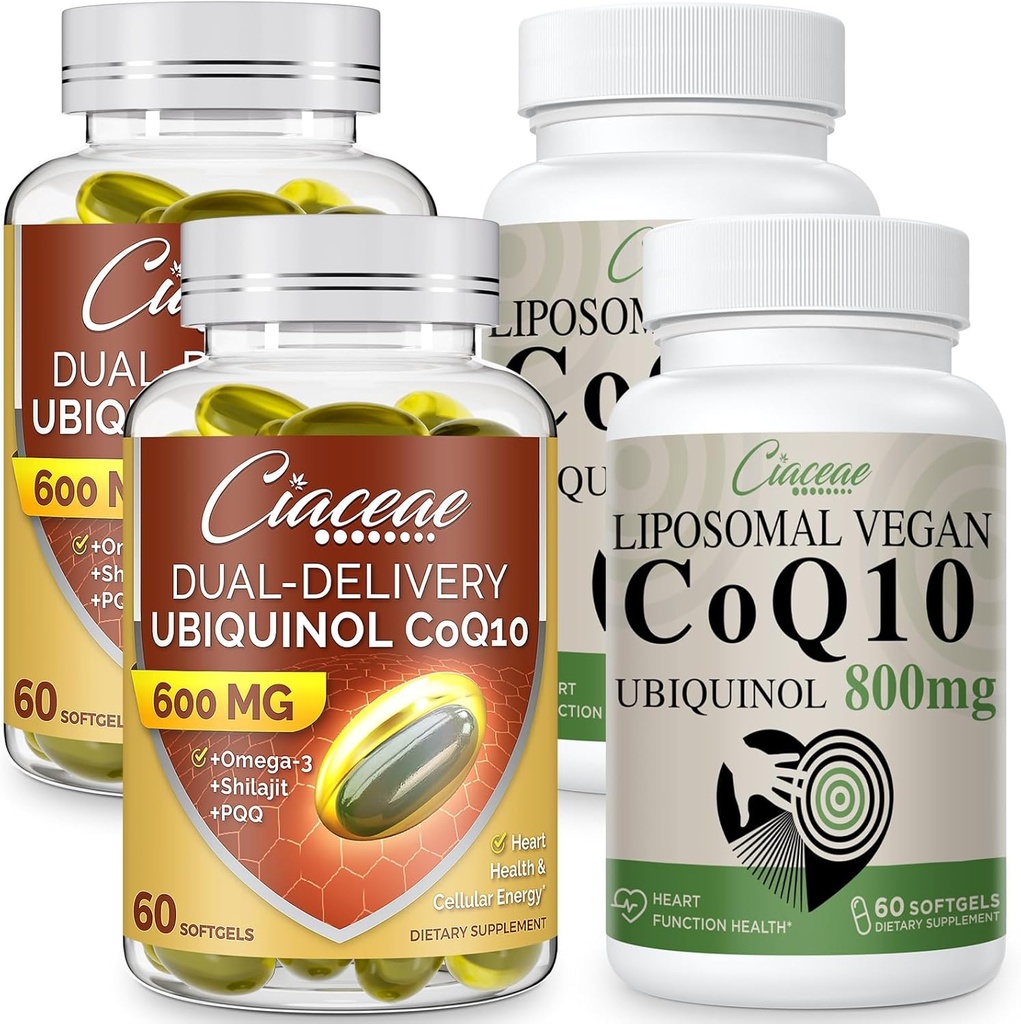 Liposomal CoQ10 800mg 2PCS 套装 Ubiquinol CoQ10 600 MG 软胶套装 Omega-3 & Shilajit & PQQ 2PCS