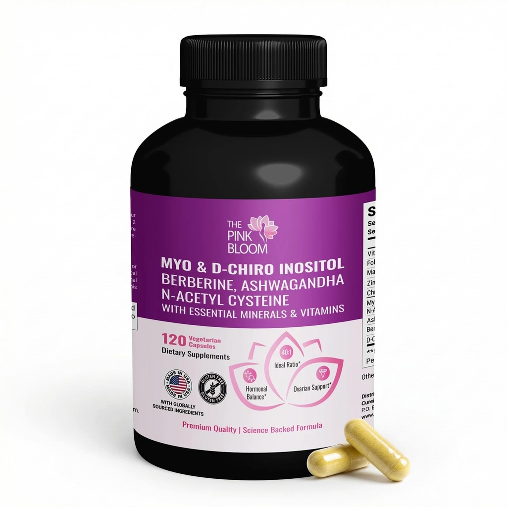 Myo & D-Chiro Inositol 40:1 Ratio – 120 Capsules | Myo Inositol Supplement for Women with Vitamin D, Ashwagandha, Folate & Zinc | Supplement for Hormone Balance & Ovarian Health