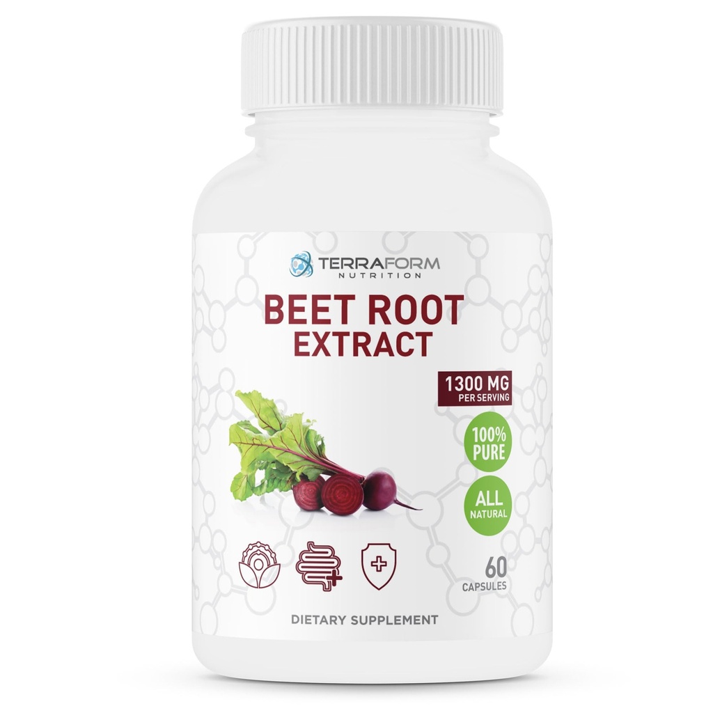 Red Beetroot 提取 1300mg / service – Powdered Beetroot 补编 - 60 Capsules - 1个月 - Vegan 友好 - 美国制造