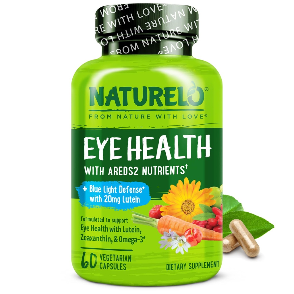 NATURELO 眼维生素 -- -- AREDS 2 配有Lutein、Zeaxanthin、维生素C、E、Zinc、Plus DHA的公式营养剂 -- -- 干眼、健康视觉、眼睛支持 -- -- 60维根卡普尔