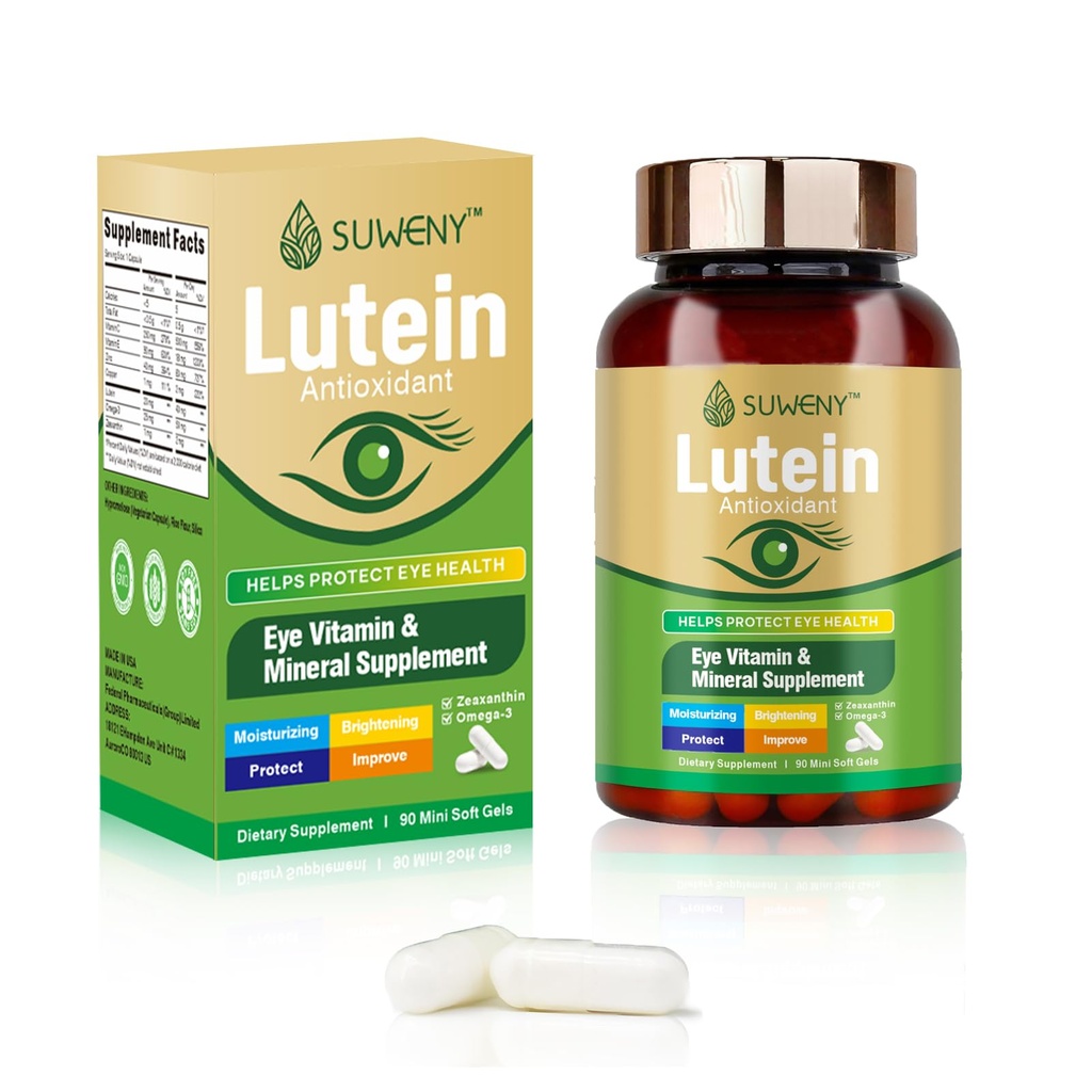 成人的Lutein眼维生素补充剂 - 90 Capsules, 支持用Zeaxanthin, Zinc, Vitamins C & E, Vegan 蓝光防护和 Macular 支持公式 (1)