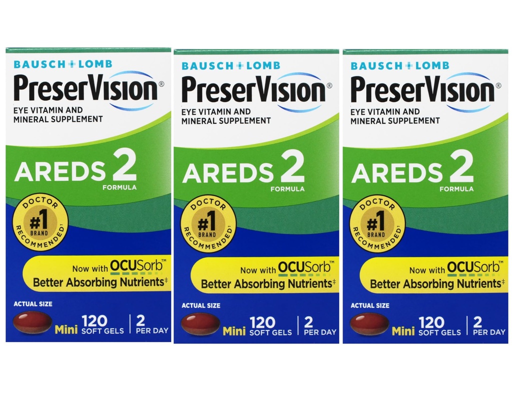PreserVision AREDS 2 Eye Vitamin & Mineral Supplement with OCUSorb, with Lutein & Zeaxanthin 120 Soft Gels (MiniGels) (Pack of 3)