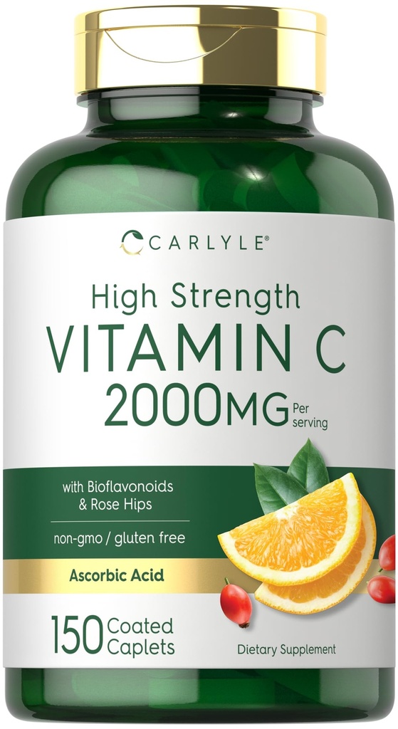 Carlyle Vitamin C 2000mg 配有 Rose Hips 150 Caplets 蔬菜,Non-GMO,Gluten免费补充品
