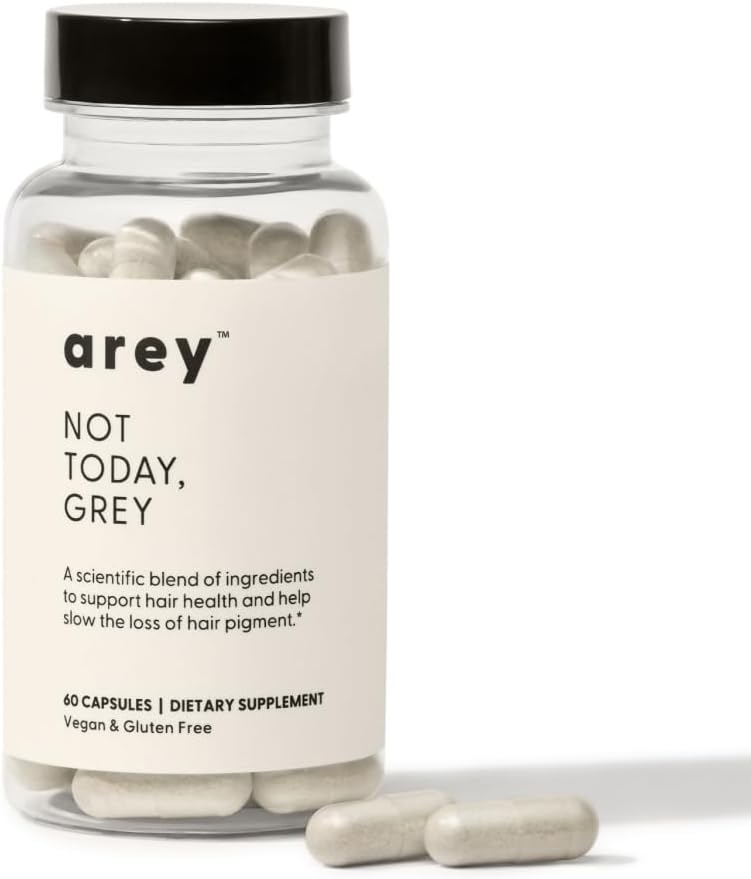 Arey Not Today, Grey Daily Mair Supplement for Women & Men + + 慢速灰发生长和在3-6个月中换装 + 3-6个月促进健康,Thicker Hair → Biotin, B + D 维生素 → Vegan & Gluten Free (1个月)