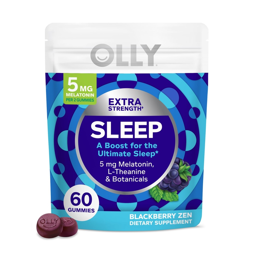 OLLY 超强睡眠 Gummy,偶尔睡眠支持补编 *,5 mg Melatonin, L-Theanine, Blackberry Zen Flavor, 30天供应 - 60个计数(包装 May Vary)