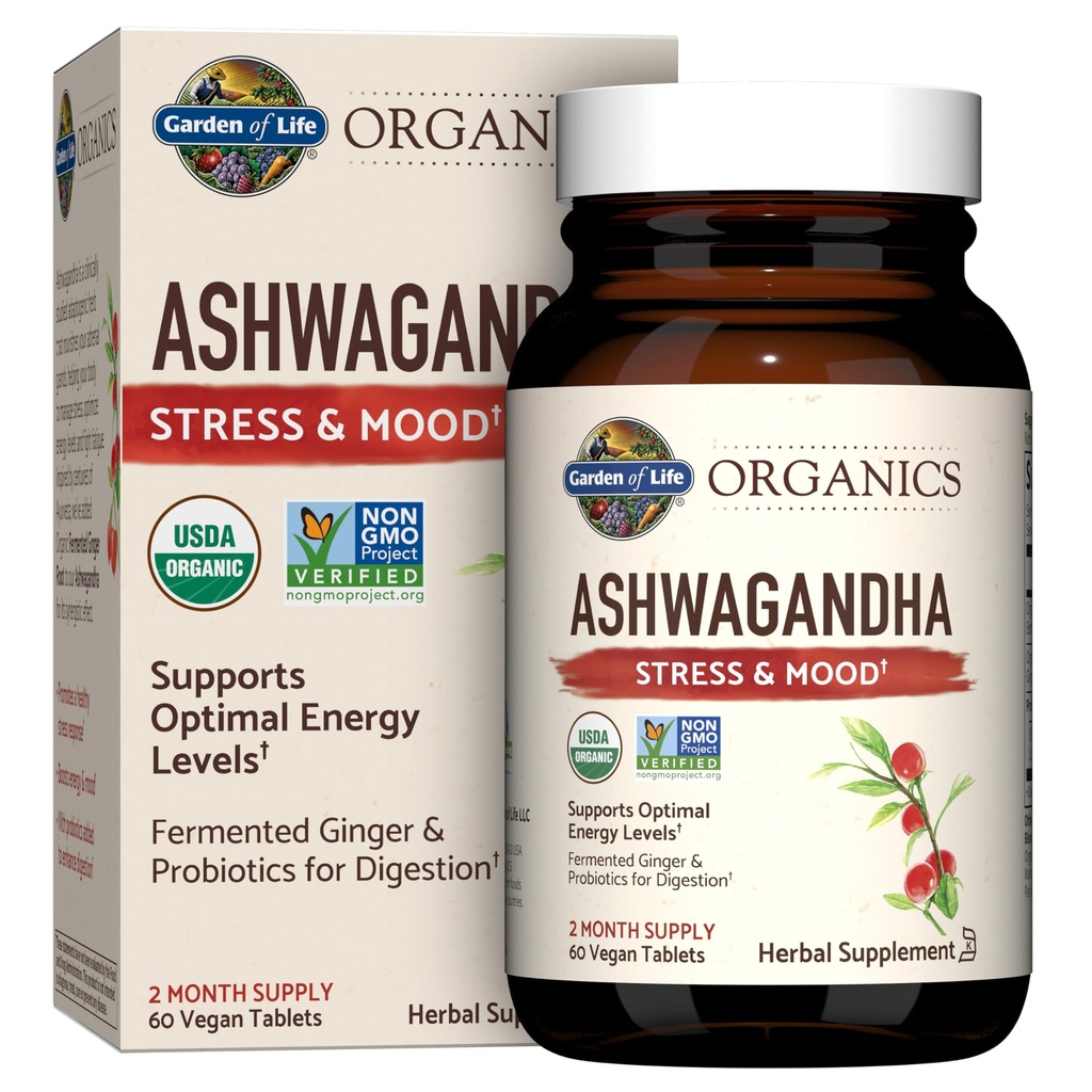 Garden of Life Organic Ashwagandha with Probiotics & Ginger, 60 Day Supply