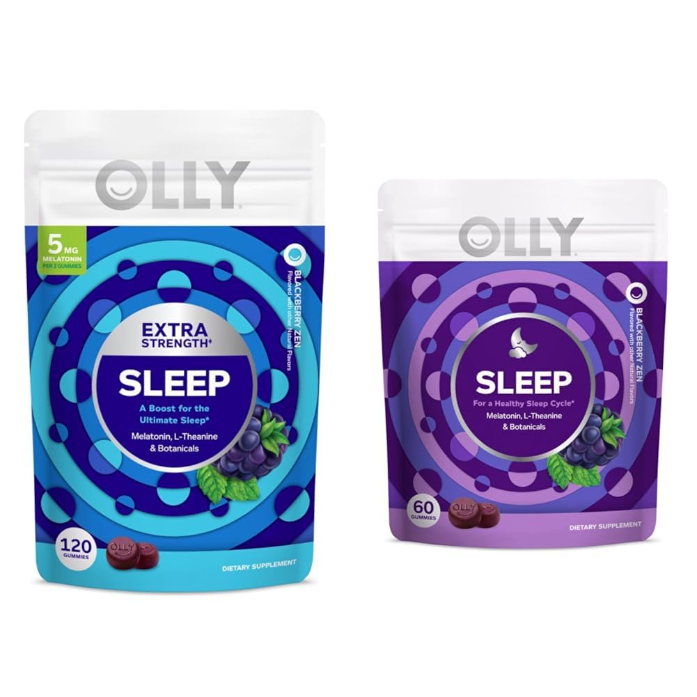OLLY Extra Strength 120 Count & 60 Count Sleep Gummies with Melatonin, L-Theanine and Botanicals for Occasional Sleep Support