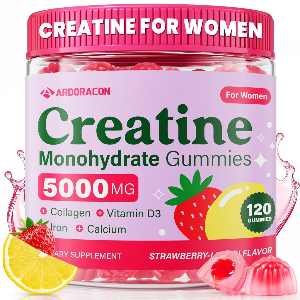 妇女营养素、含Collagen的Creatine Monohydrate Gummys、肌肉维生素D3和钙、Booty & Energy、Flavored Sugar Free Creatine Gummys Post & Pre Working Supposes for Women,120 Ct