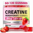Creatine Monohydrate Gummys, 5g Creatine Gummys for Women & Men. Pre-Workout & Muscle Growth Support, 包含BCAA, Collagen, 无糖, 120个计数