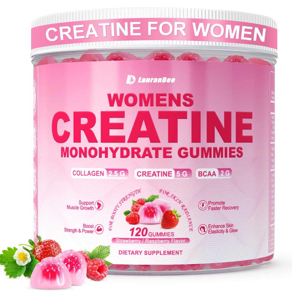 妇女克里塔汀、克里塔汀单水合金加Collagen、BCAA、L-Carnitine & Taurine、草莓火焰、肌肉力量的能量克里塔汀补充剂、能量靴、无糖120个伯爵