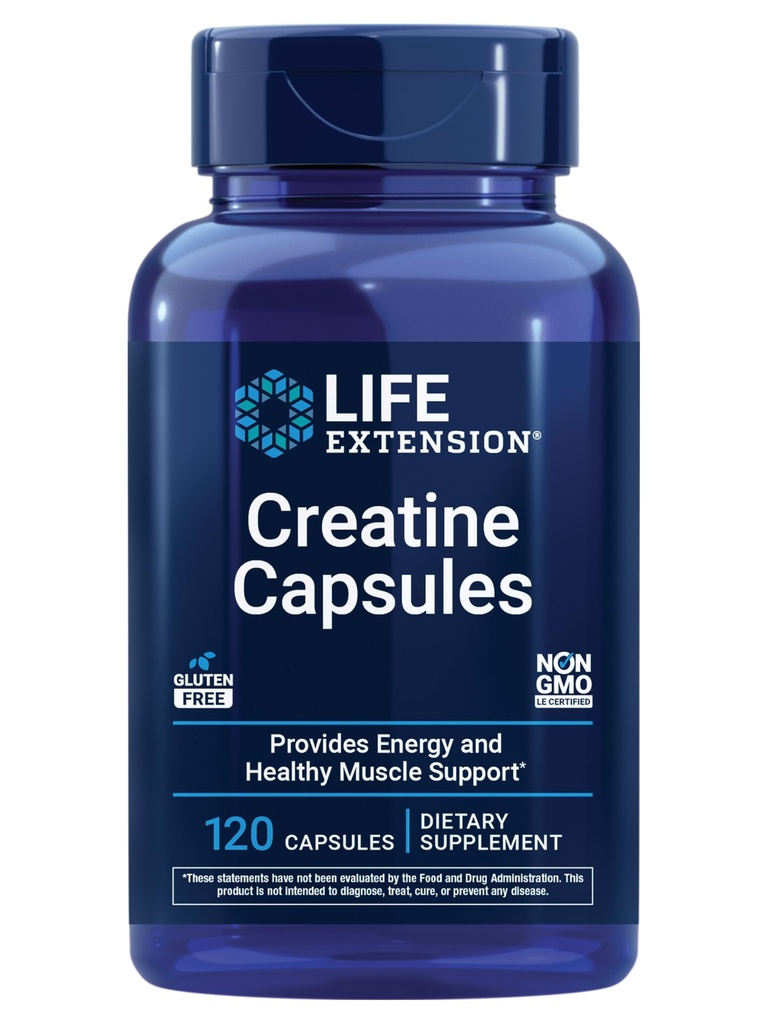 生命延长 Creatine Capsules – Creatine Monohydrate – 促进力量,精益肌肉,健康耐力 – 非GMO,Gluten-Free – 120 Capsules