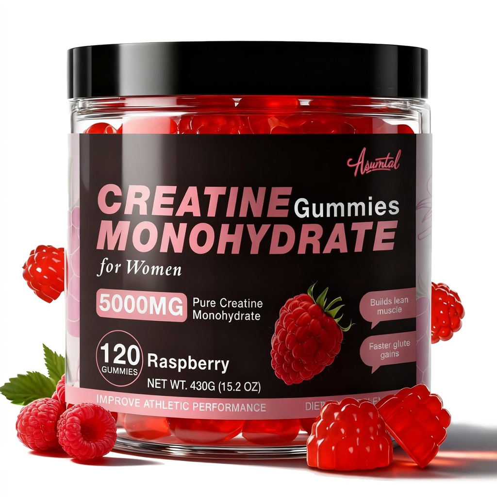 5 000 MG、Creatine Gummys、Creatine Monohydrate 肌肉生长、力量和能源支持补充剂、无糖前工作Gummys 120 Raspberry Flavor伯爵