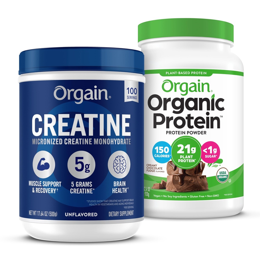 Orgin Creatine Monohydrate Powder (17.64 Oz, 100 services) & 有机维冈巧克力糖蛋白粉(2.03 lb) Bundle - 植物蛋白和肌肉支持