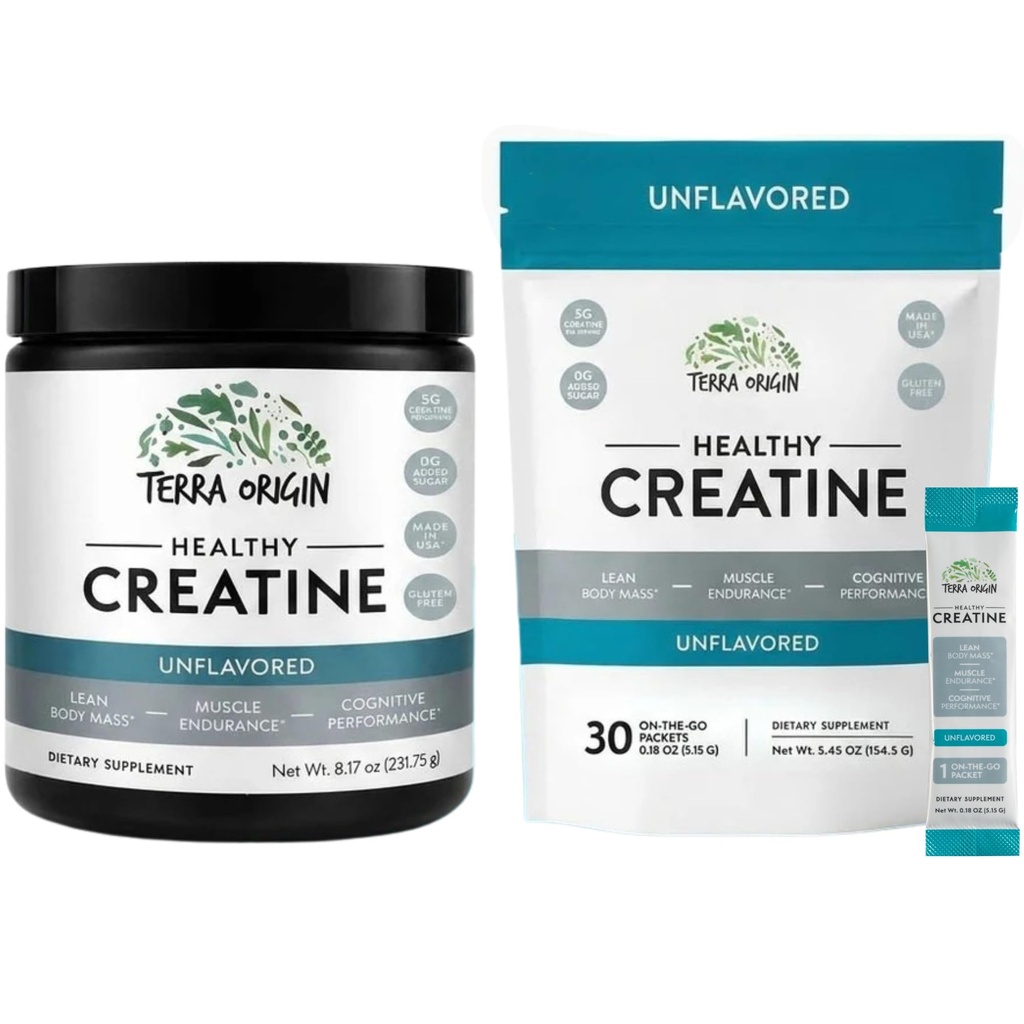 TERRA 原产地 CREATINE 单水合物包 | 75 服务 棒包装和Jar Combo | 微粉补充 | 支持肌肉和认知性能 * | 无味,无胶,零糖