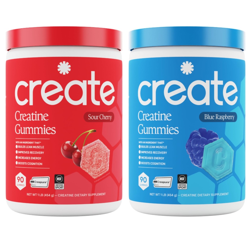 创建 Creatine 单水合物 Gummys - Rocket Pop Duo - Blue Raspberry & Sour Cherry - Creatine Gummys for Men and Men, NSF 认证,第3党测试,反冶金公式,180 count (2-Pack)