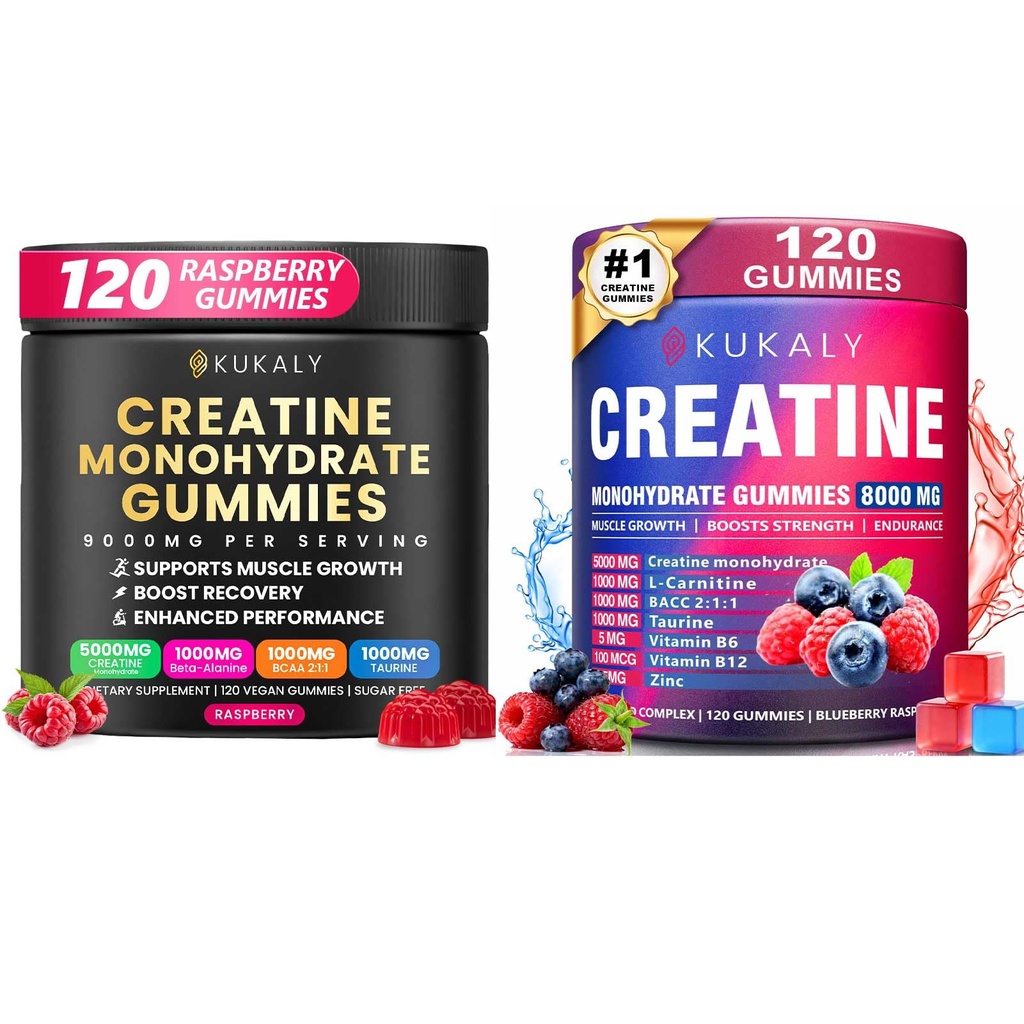 男性和女性的克里坦单水合物,9000MG Creatine Gummys 无糖 - BCAA 2:1, B12 B6 男靴强度,焦点和耐力,Vegan,非GMO