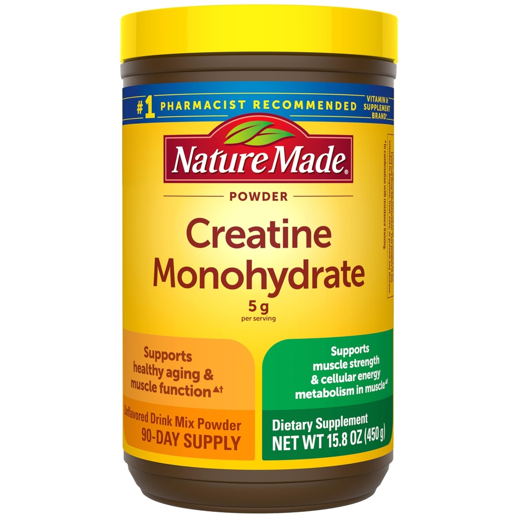 Nature Made Micronized Creatine 单水合物粉末每服5克,未尝饮用混合粉末,肌肉支持,450克,90天供应