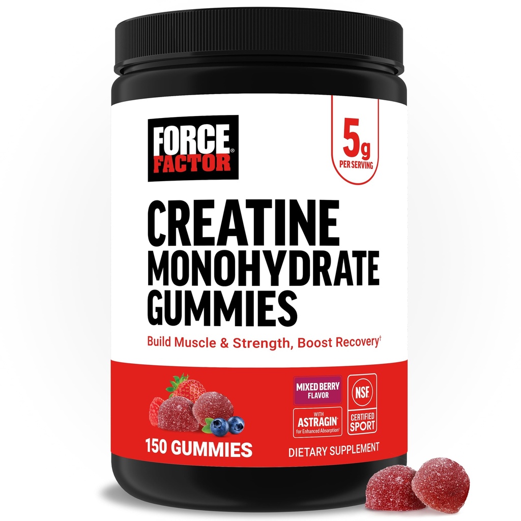 强制因子 Creatine Monohydrate Gummys, NSF 认证, 5g 用于支持肌肉, 力量, 恢复, 认知健康与记忆, 混合莓, 150 Gummys