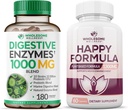 健康 消化酶 1000MG Plus Prebiotics & Probiotics 补充 + 快乐 公式 自然应激 公式 救济 补充 女性和男性 Bundle