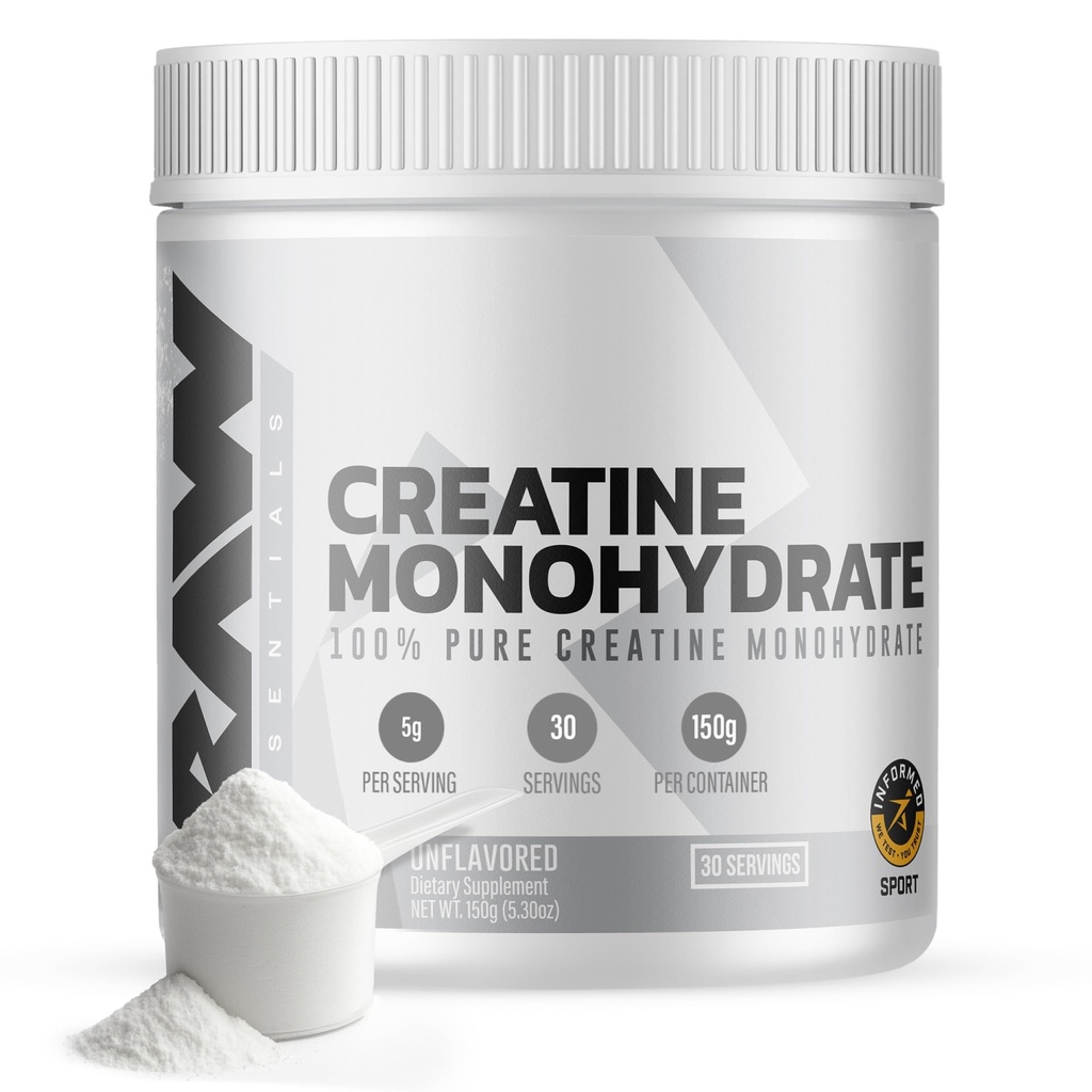 RAW 营养 Creatine 单水合物粉,无味(30种服务) - 微量化 Creatine 单水合物 用于锻炼性能,构建肌肉和力量 - 用于男女的Creatine Powder