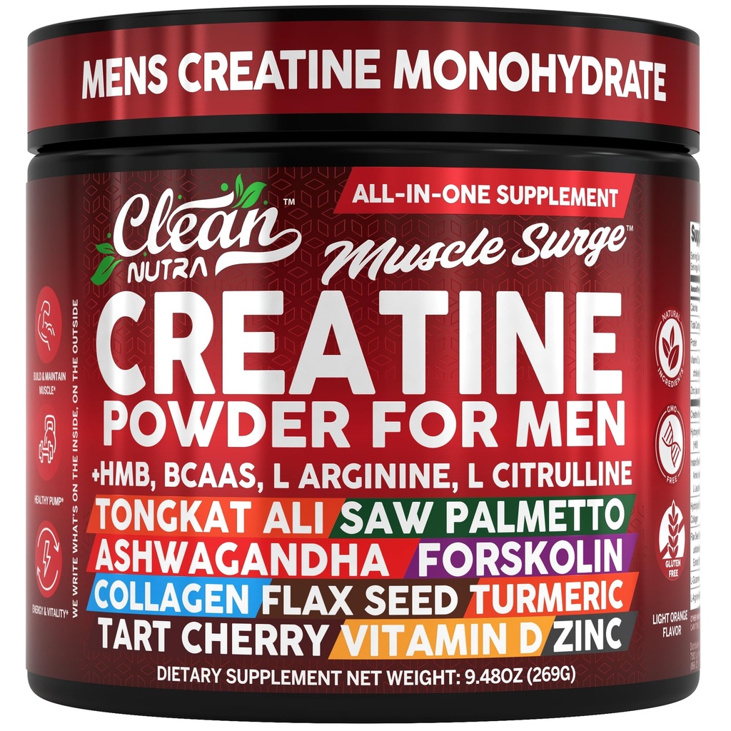 清洁的男子核酸粉 + HMB BCAA L Arginine L Citrulline Tongkat Ali Saw Palmetto Ashwagandha Collagen Flax种子 预研 Stevia Nitric Oxide L Glutamine 氨基酸