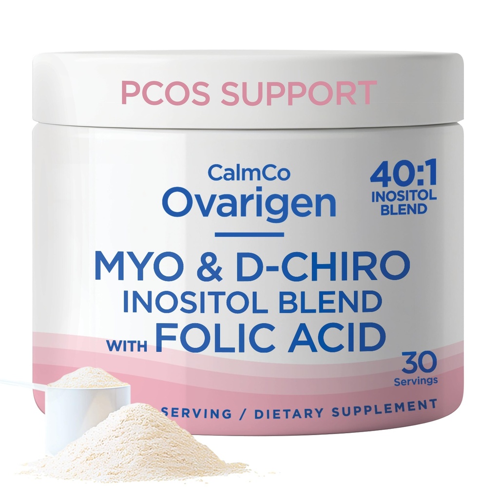 CalmCo Ovarigen Myo-Inositol & D-Chiro Inositol Supplement for Women – 40:1 Inositol Powder with Folic Acid, Fertility Supplements for PCOS, Hormone Balance and Ovarian Support (30 Servings)