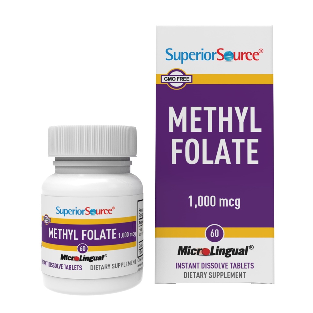 高级源甲基Folate 1000 mcg - 女性和男性的Folate 补充剂 - 甲基Folate 补充剂 支持健康神经系统和红血细胞 - 60种亚语言溶解片