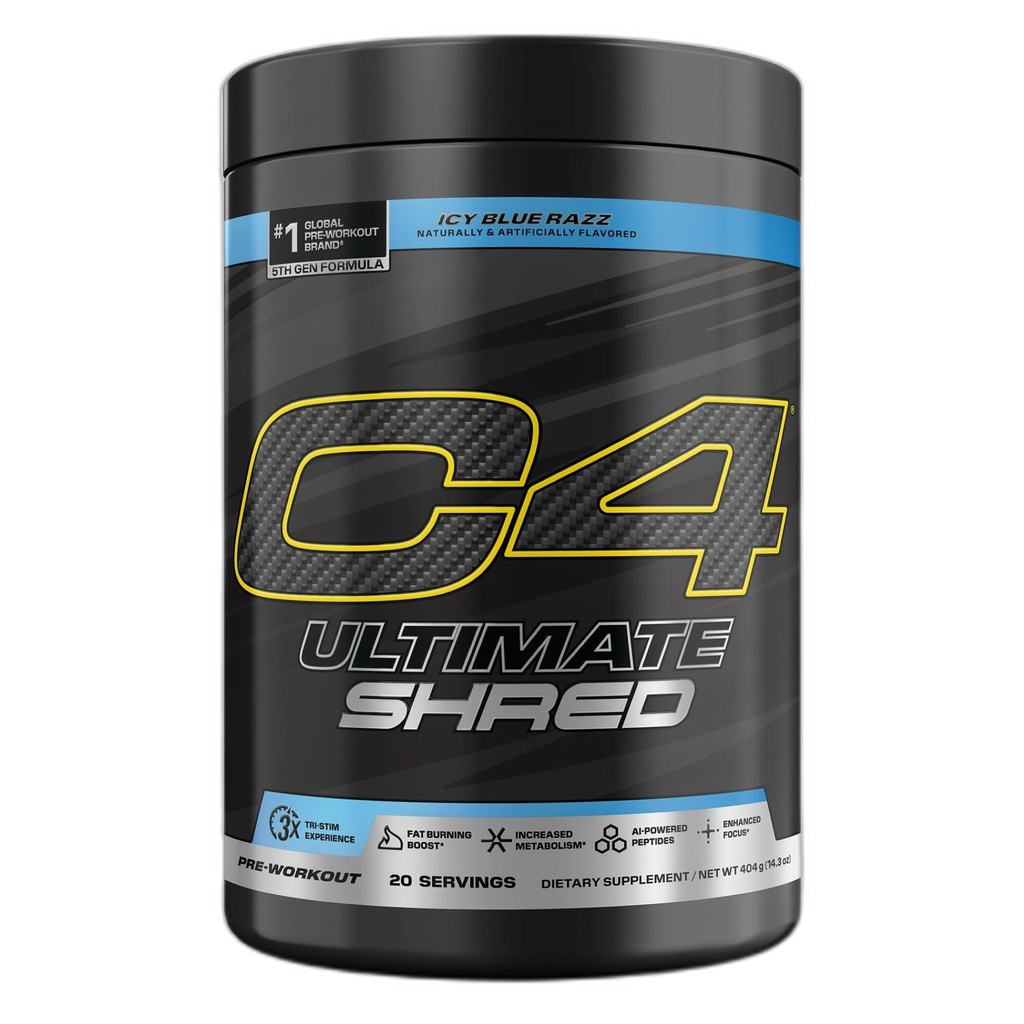 C4型机车 C4型超常 Shred Pre Workingout Power, Fat Burner for Men & Women, 重量损失补充剂与姜根提取器, 冰蓝雷兹, 20种服务
